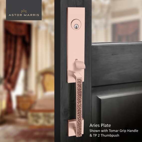Aries Monolithic Thumb Entrance Set In Brushed Copper