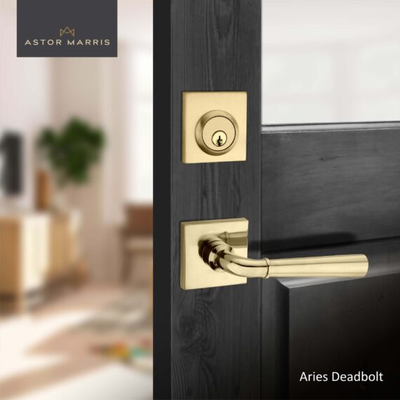 Aries Deadbolt Set In Polished Brass Unlacquered