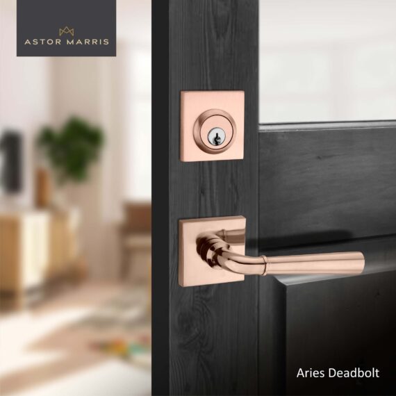 Aries Deadbolt Set In Polished Copper