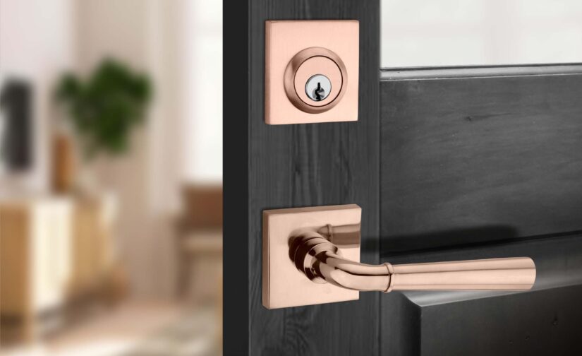 Aries Deadbolt Set In Polished Copper