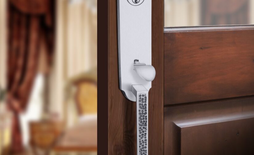 Laurent Monolithic Thumb Entrance Set In Brushed Chrome
